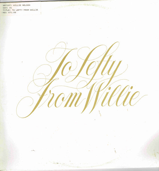 Willie Nelson : To Lefty From Willie (LP, Album)