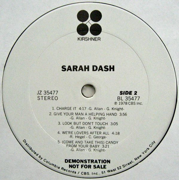 Sarah Dash : Sarah Dash (LP, Album, Promo)