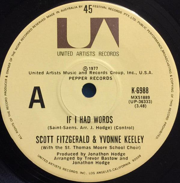 Scott Fitzgerald & Yvonne Keeley : If I Had Words (7", Single, Fir)