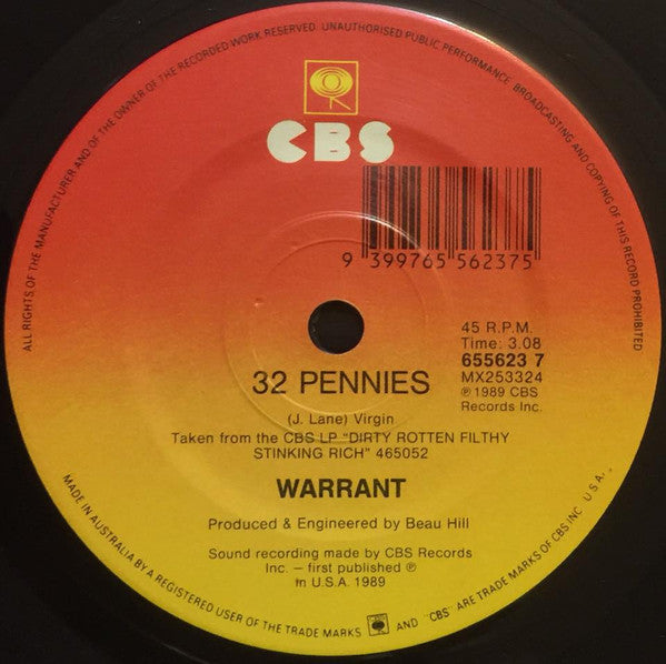 Warrant : Sometimes She Cries (7", Single)