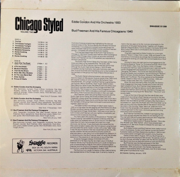 Eddie Condon And His Orchestra, Bud Freeman And His Famous Chicagoans : Chicago Styled - Volume Two (LP, Comp, Mono)