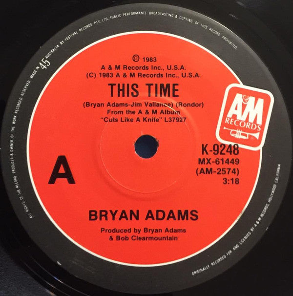 Bryan Adams : This Time (7&quot;, Single)