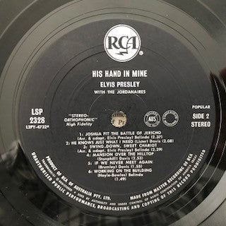 Elvis Presley : His Hand In Mine (LP, Album, RE)