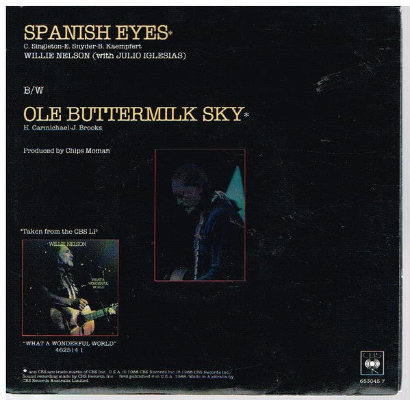 Willie Nelson With Julio Iglesias : Spanish Eyes (7", Single, Pic)