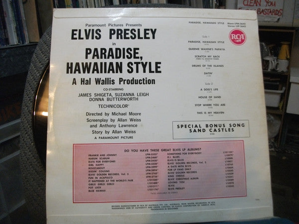 Elvis Presley : Paradise, Hawaiian Style (LP, Album, Mono)