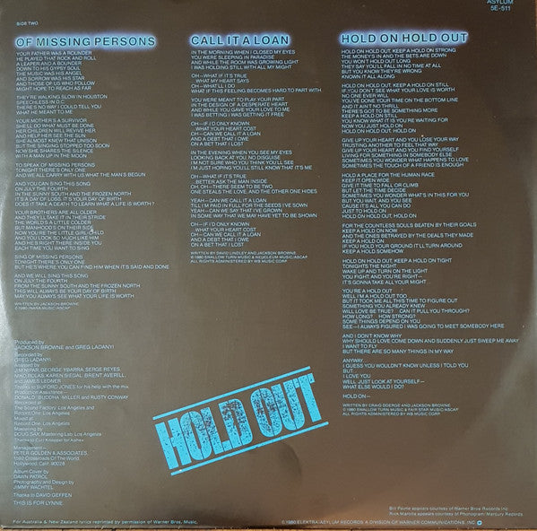 Jackson Browne : Hold Out (LP, Album)