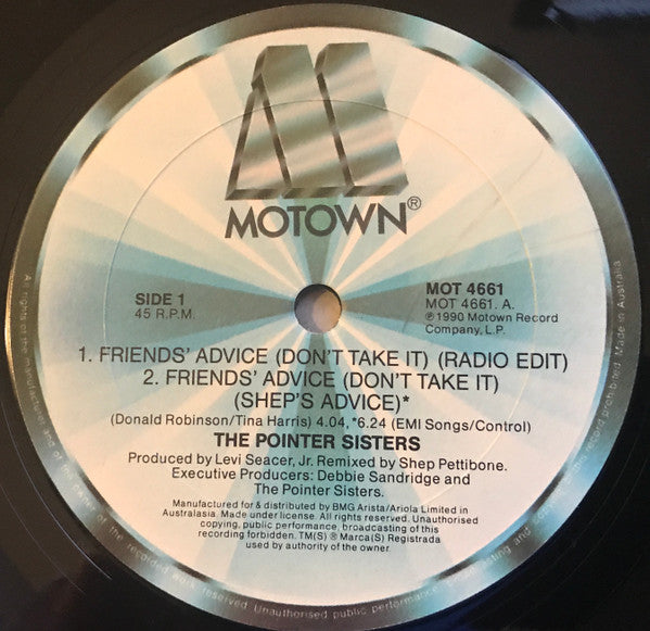 Pointer Sisters : Friends' Advice (Don't Take It) (12", Single)