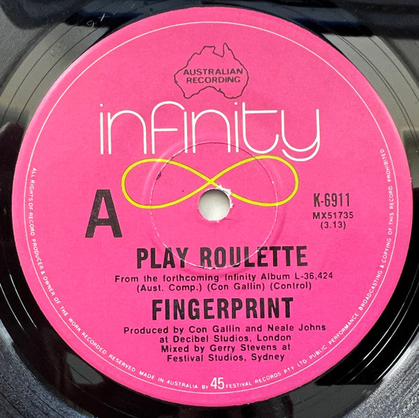 Fingerprint (6) : Play Roulette (7&quot;, Single)