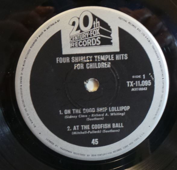 Shirley Temple : Four Shirley Temple Hits For Children (7", EP, Mono)