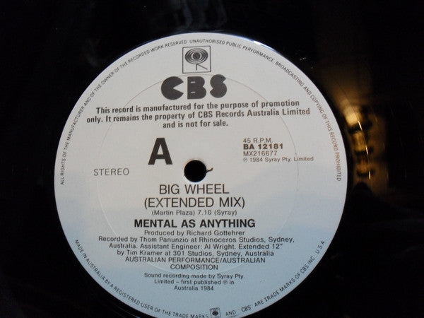 Mental As Anything : Big Wheel (12&quot;, Promo)