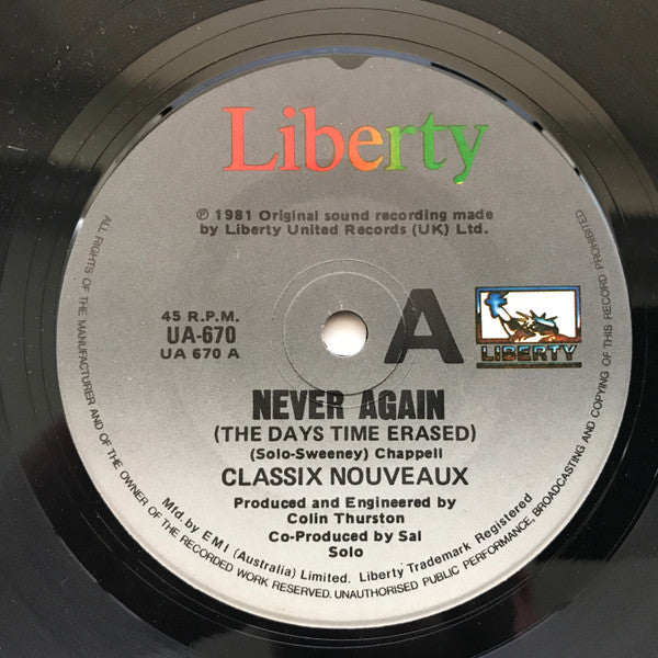 Classix Nouveaux : Never Again (The Days Time Erased) (7&quot;, Single)