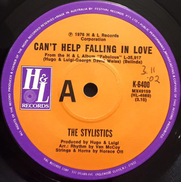 The Stylistics : Can't Help Falling In Love (7", Single)