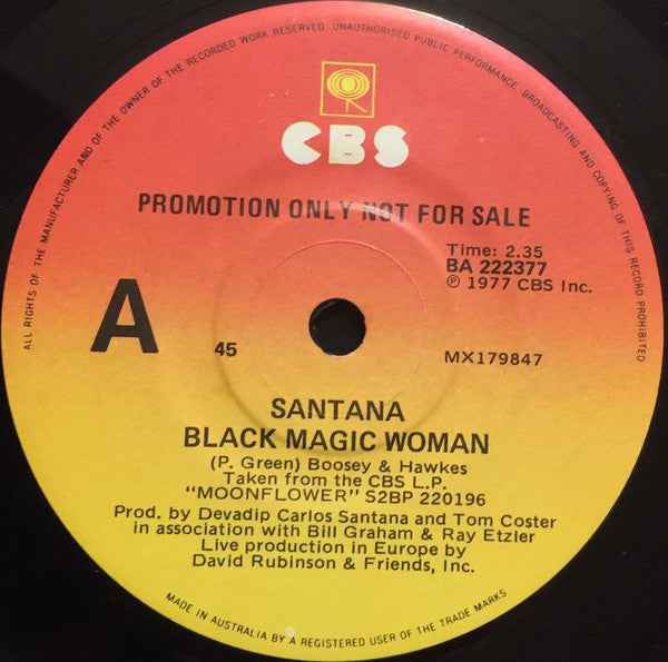 Santana : Black Magic Woman / I&#39;ll Be Waiting (7&quot;, Single, Promo)