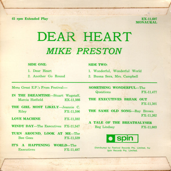 Mike Preston : Dear Heart (7", EP)