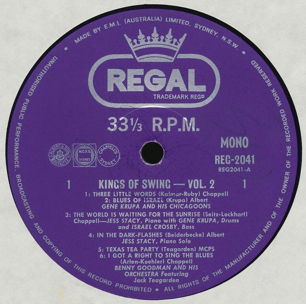 Gene Krupa, Bunny Berigan, Bud Freeman, Jack Teagarden, Benny Goodman, Joe Sullivan, Jess Stacy : Kings of Swing Volume Two (LP, Comp, Mono)