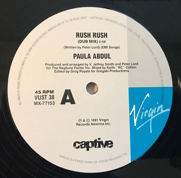 Paula Abdul : Rush Rush (12", Single)