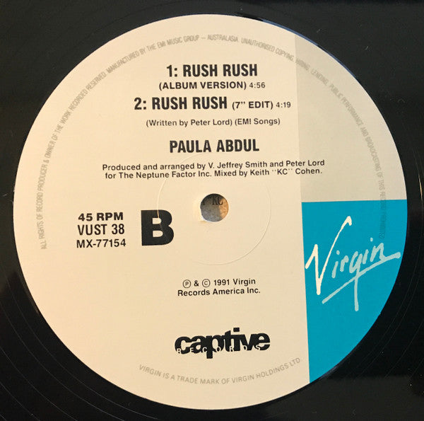 Paula Abdul : Rush Rush (12", Single)
