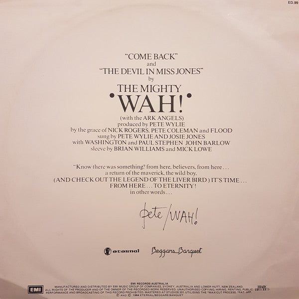 Wah! : Come Back (12", Single)
