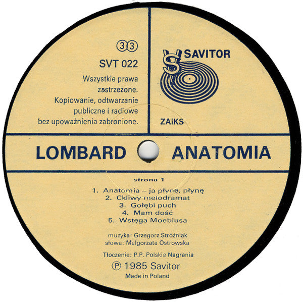 Lombard : Anatomia (LP, Album, Cre)