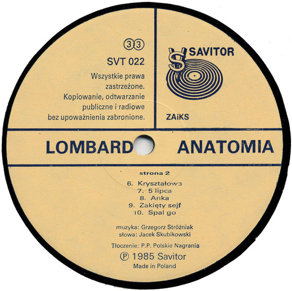 Lombard : Anatomia (LP, Album, Cre)