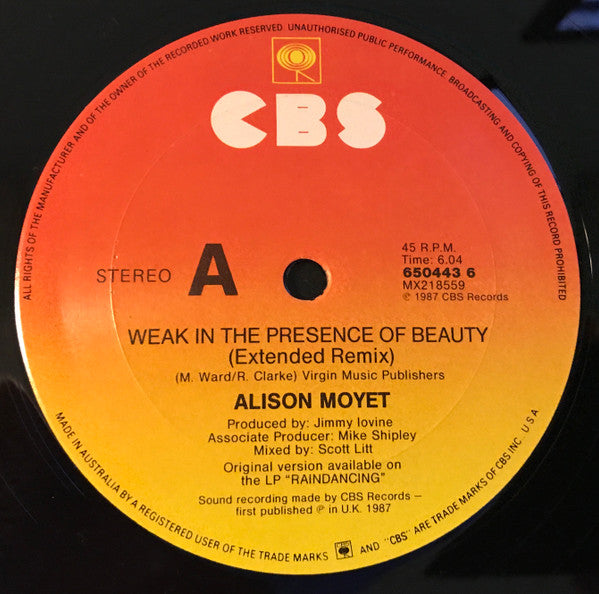 Alison Moyet : Weak In The Presence Of Beauty  (12", Single)