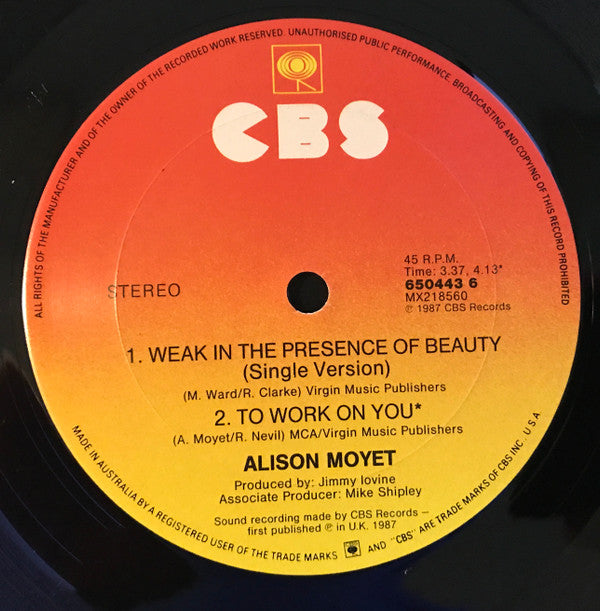 Alison Moyet : Weak In The Presence Of Beauty  (12", Single)