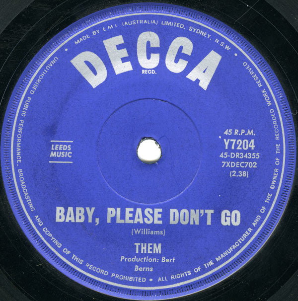 Them (3) : Baby, Please Don&#39;t Go / Gloria (7&quot;, Single)