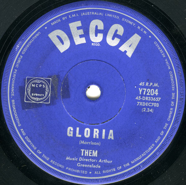 Them (3) : Baby, Please Don't Go / Gloria (7", Single)