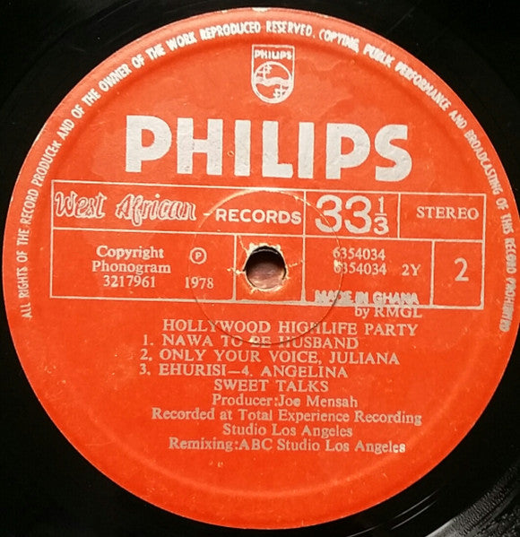 Super Sweet Talks : Hollywood Highlife Party (LP, Album, Red)