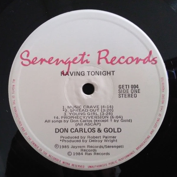 Don Carlos (2) And Gold (2) : Raving Tonight (LP, Album, Comp)