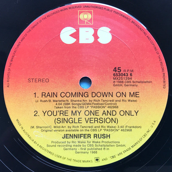 Jennifer Rush : You're My One And Only - Extended Version (12", Maxi)