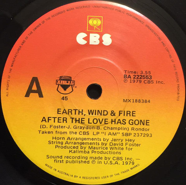 Earth, Wind &amp; Fire : After The Love Has Gone (7&quot;, Single)