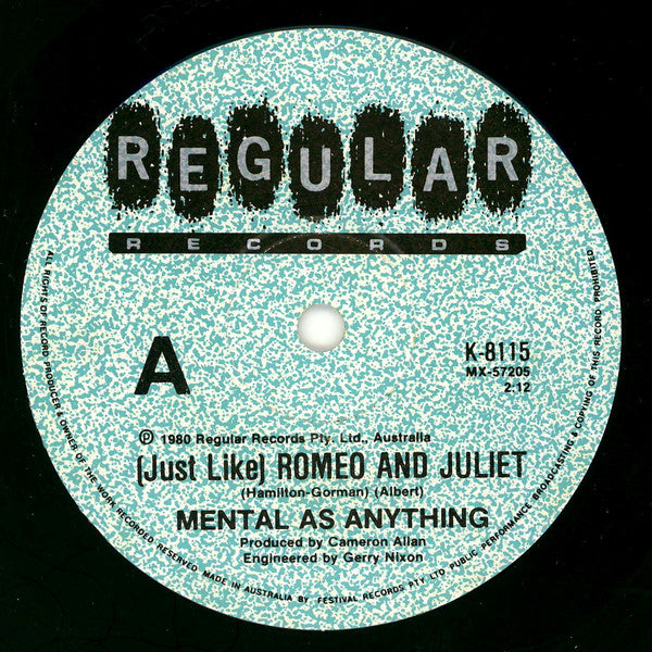 Mental As Anything : (Just Like) Romeo And Juliet (7", Single)
