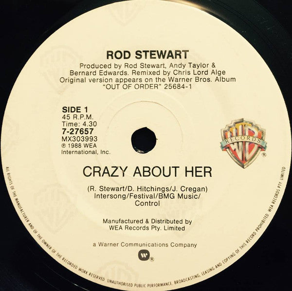 Rod Stewart : Crazy About Her (7", Single)