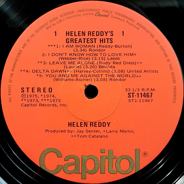 Helen Reddy : Helen Reddy's Greatest Hits (LP, Comp)