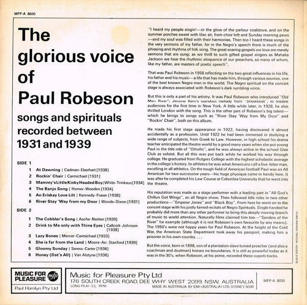 Paul Robeson : The Glorious Voice Of Paul Robeson (LP, Album, Mono)