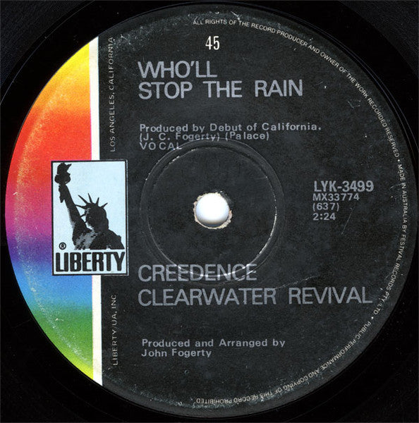 Creedence Clearwater Revival : Travelin' Band / Who'll Stop The Rain (7", Single)