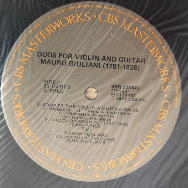 Itzhak Perlman & John Williams (7) - Paganini* & Giuliani* : Duo (LP, Album)