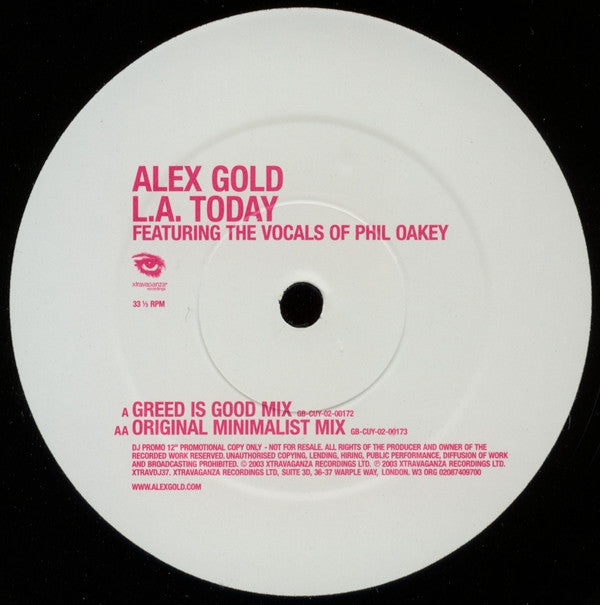 Alex Gold Featuring The Vocals Of Philip Oakey : L.A. Today (12", Promo)