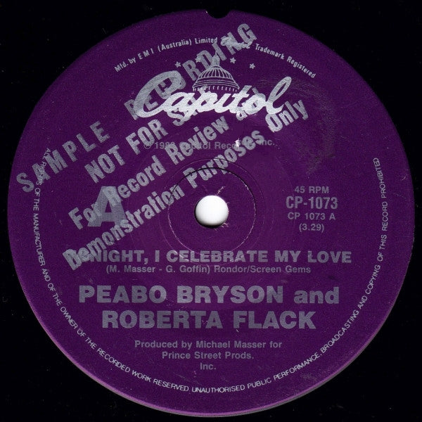 Peabo Bryson And Roberta Flack : Tonight I Celebrate My Love (7", Single, Promo)