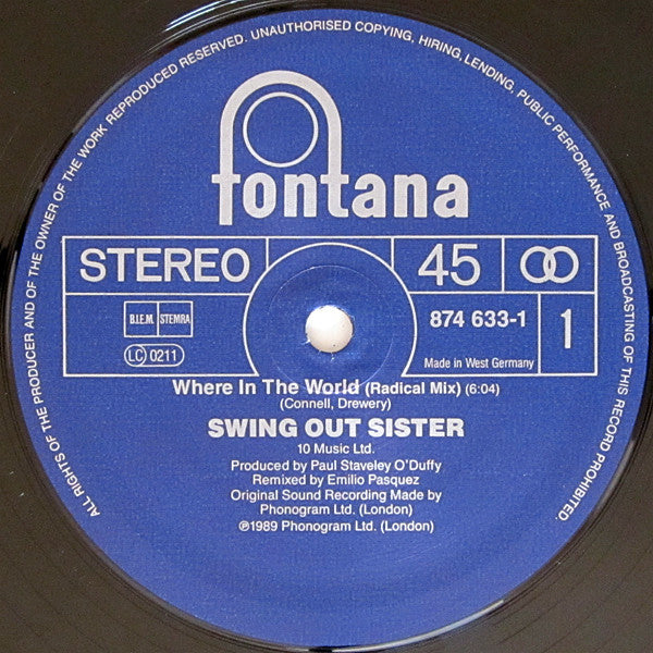 Swing Out Sister : Where In The World (12", Maxi)
