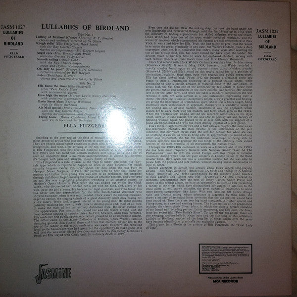 Ella Fitzgerald : Lullabies Of Birdland (LP, Album, Comp, Mono, RE)
