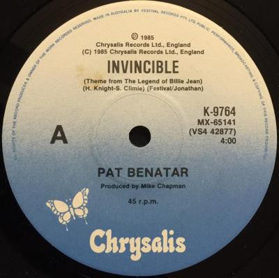 Pat Benatar : Invincible (Theme From The Legend Of Billie Jean) (7", Single)