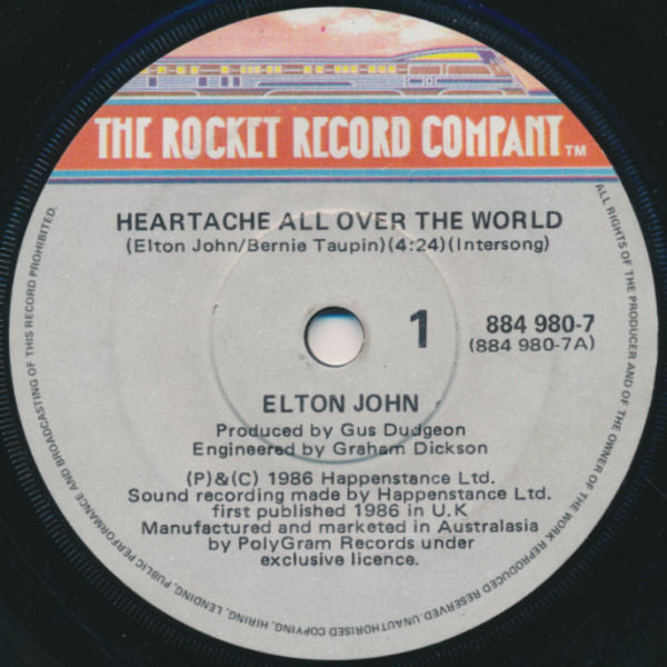 Elton John : Heartache All Over The World (7", Single)