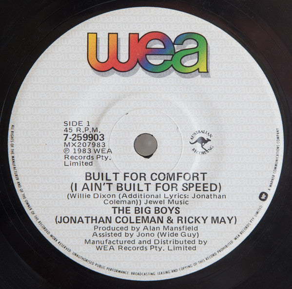 The Big Boys (4), Jonathan Coleman (5), Ricky May : Built For Comfort (7", Single)