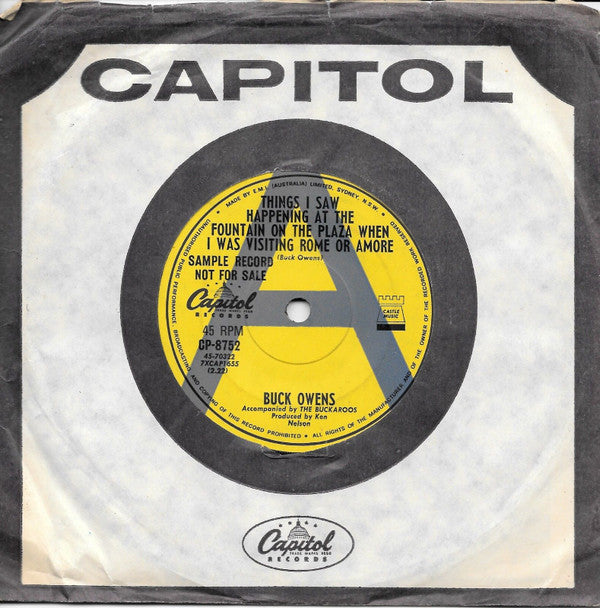 Buck Owens Accompanied By The Buckaroos : Things I Saw Happening At The Fountain On The Plaza When I Was Visiting Rome Or Amore (7&quot;, Promo)