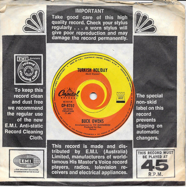 Buck Owens Accompanied By The Buckaroos : Things I Saw Happening At The Fountain On The Plaza When I Was Visiting Rome Or Amore (7", Promo)