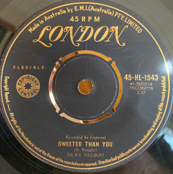 Ricky Nelson (2) : Sweeter Than You / Just A Little Too Much (7", Single)