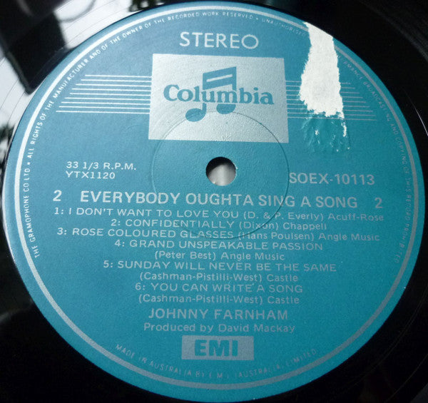 John Farnham : Everybody Oughta Sing A Song (LP, Album, RE)