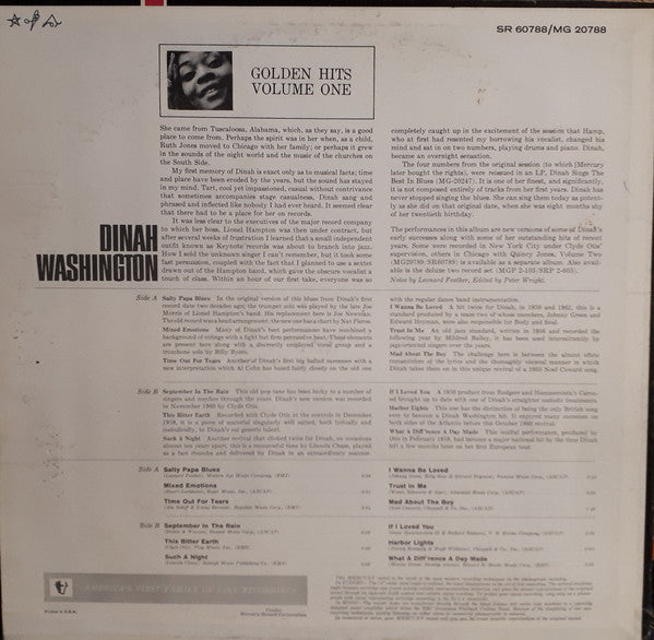 Dinah Washington : Golden Hits Volume One (LP, Comp, RE, 72 )